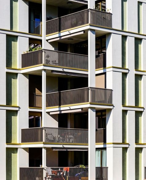 Double Height Balcony Elevation, Double Height Balcony, Zurich Architecture, Urban Architecture Photography, College Project, Double Height, Duplex House, Residential Complex, Urban Architecture