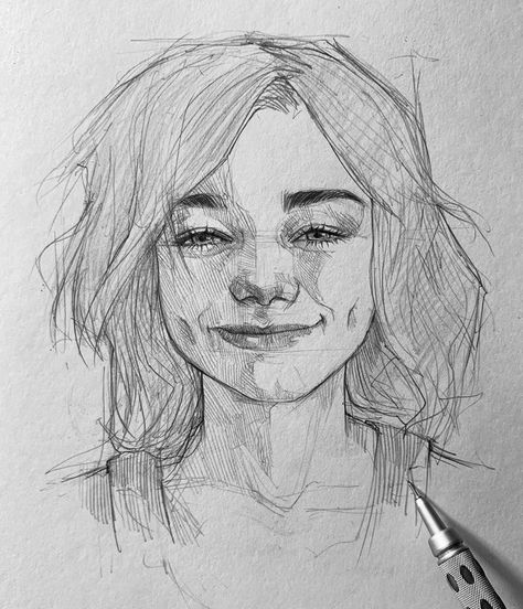 Smile Drawing, Pencil Drawing Images, Pencil Drawings Easy, Face Sketch, Portrait Sketches, Pencil Art Drawings, Art Drawings Sketches Creative, Drawing Images, Pencil Portrait