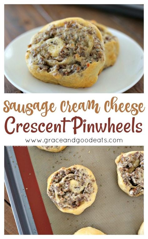 These three ingredient Sausage Cream Cheese Pinwheels are so easy and so delicious.  This savory, cheesy, tangy recipe is so versatile and is perfect as an appetizer, party food, or brunch dish. Pinwheel Appetizers Cream Cheese, Sausage Cream Cheese Crescent Rolls, Jimmy Dean Sausage Recipes, Breakfast Pinwheels, Sausage Pinwheels, Pillsbury Crescent Roll Recipes, Sausage Cream Cheese, Cream Cheese Pinwheels, Appetizer Party