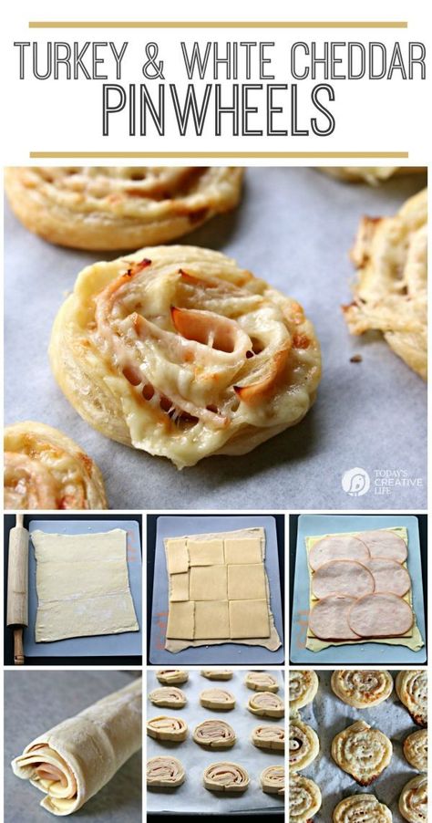 Turkey and White Cheddar Pinwheels - This is a delicious and easy snack or appetizer! Everyone loves the shape and of course the flavor! Add a dipping sauce for eat as they are! See the recipe on TodaysCreativeLife.com Crescent Roll Recipes, Roll Recipes, Crescent Roll, Quick Easy Snacks, White Cheddar, Diy Spring, Pastry Dough, Party Food Appetizers, Pastry Recipes