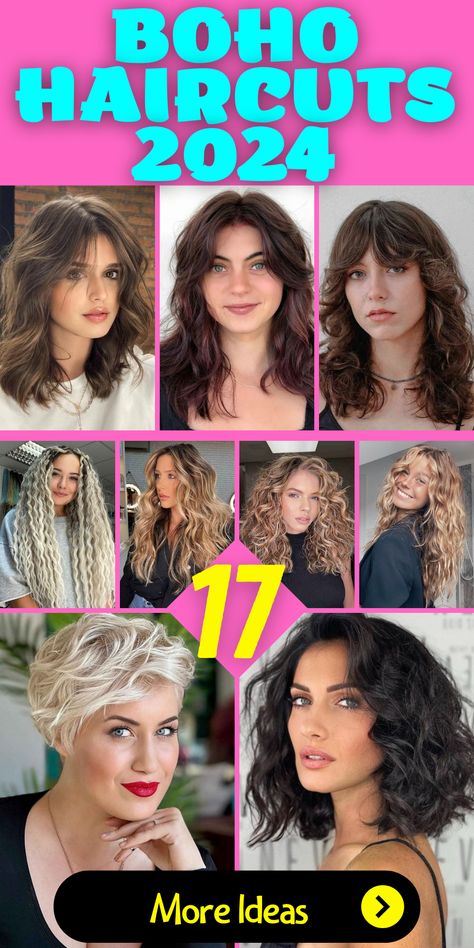 17 Boho Haircut Ideas for 2024: Embrace Free-Spirited Style Boho Haircut Medium, Boho Haircut Long, 70s Medium Length Hairstyles, Short Boho Hair, 70s Inspired Hairstyles, Boho Haircut, Boho Short Hair, Boho Hairstyles For Long Hair, Curls For Medium Length Hair