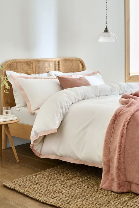 Buy White/Pink Cotton Rich Oxford Duvet Cover and Pillowcase Set from the Next UK online shop Room Ideas Pink And White, Pink White Bedroom, Maddys Room, Light Pink Bedding, Girls Duvet Covers, Pink Bed, Rattan Bed, White Duvet Covers, Bedroom Renovation