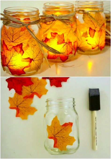 60 Fabulous Fall DIY Projects To Decorate And Beautify Your Home - Don’t you just love fall? From the cooler temperatures to the gorgeous colors, fall is definitely my favorite time of year. Now that it’s finally here, it’s time to think about decorating with all those beautiful fall colors, and I’ve found so many wonderful ways to bring the colors of fall into your home. #fall #homedecor #home #autumn #rustic Hadiah Diy, Jar Candle Holder, Creative Candles, Fall Crafts Diy, Autumn Crafts, Mason Jar Candles, Themed Crafts, Mason Jar Crafts, Thanksgiving Crafts