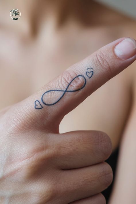 Infinity heart on the side of the finger tattoo Infinity Tattoo On Finger, Heart Finger Tattoos, Infinity Heart Tattoo, Tattoo On The Side, Finger Tattoos For Women, Tattoo On Finger, Heart With Infinity Tattoo, Traditional Heart Tattoos, Heart Tattoo On Finger