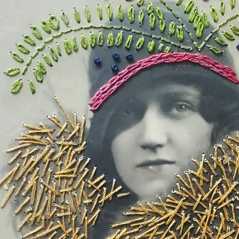 Miriam Cuddy on Instagram: "#flappergirl #embroidery #embroideryart #embroiderersofinstagram #embroideryonpaper #photography #vintagephotography #vintagevibes evibes" Embroidery On Black And White Photo, Embroidery Photo Art, Embroider Photos, Embroidered Photos, Embroidered Photography, Embroidered Photo Art, Embroidered Photographs, Altered Photography, Photo Embroidery