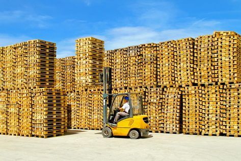 Pallets warehouse. Forklift operator inside row of wooden euro pallets , #sponsored, #Forklift, #operator, #Pallets, #warehouse, #euro #ad Euro Pallets, Pallet Wall, The Row, Photo Image, Toy Car, Stock Photos, Wall