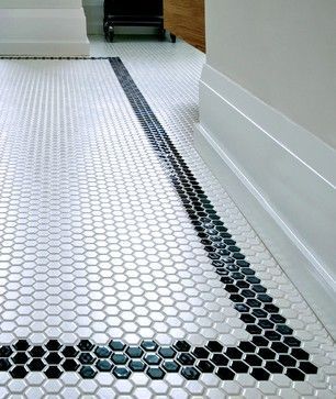 50 Unique Honeycomb Tile To Give Your Bathroom A New Look #Interior Design source: https://matchness.com/2018/11/13/50-unique-honeycomb-tile-to-give-your-bathroom-a-new-look/ Penny Tiles Bathroom, White Hexagon Tiles, Honeycomb Tile, White Bathroom Designs, Hex Tile, Penny Tile, Bath Tiles, Black And White Tiles, Boys Bathroom