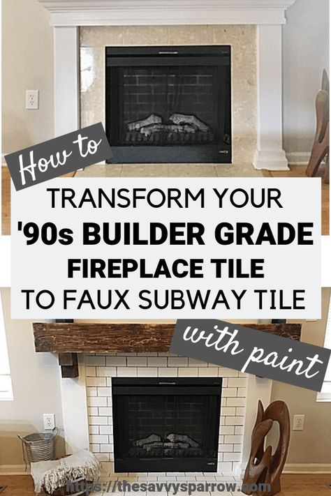 How to Paint Faux Subway Tile - A DIY Fireplace Makeover Paint Fireplace Tile, Farmhouse Fireplace Decor, Fireplace Redo, Diy Fireplace Makeover, Fireplace Update, Paint Fireplace, Old Fireplace, Farmhouse Fireplace, Faux Fireplace