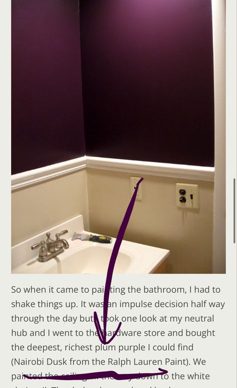 Purple Walls Bathroom, Plum Bathroom Walls, Eggplant Bathroom Ideas, Plum Bathroom Decor, Deep Purple Bathroom Ideas, Dark Plum Bathroom, Dark Plum Paint Color, Plum Room Ideas, Deep Purple Accent Wall