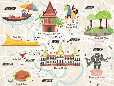 Illustrated Map of Bangkok for World of Cruising Magazine, PAINTING ART GALLERY Contemporary ART, #illustration, #art, #gallery, #drawing, #painting, #aesthetic, #drawings, #ideas, #inspiration Bangkok Map, Lake Agnes Tea House, Lake Agnes, Illustrated Maps, Business Cartoons, China Map, Hand Drawn Map, Drawn Map, Trail Map