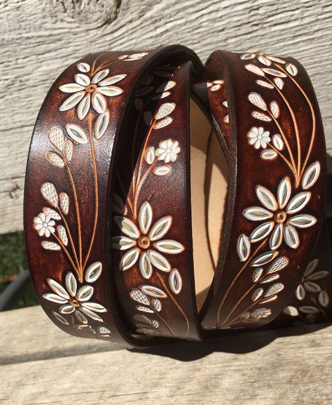 Custom Leather Belts, Leather Working Patterns, Tooled Leather Belts, Leather Tooling Patterns, Handmade Personalized Gifts, Handmade Leather Belt, Womens Leather Belt, Handmade Belts, Leather Stamps