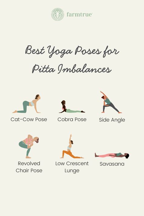 If you notice more Pitta Imbalance Symptoms, like excess heat, inflammation, and irritability, you'll want to curate a slow-paced, cooling, and grounding Yoga practice. Pitta Dosha Exercise, Pita Vata Kapha, Pitta Balancing Diet, Grounding Yoga Poses, Tri Dosha, Pitta Imbalance, Grounding Yoga, Ayurvedic Lifestyle, Pitta Kapha