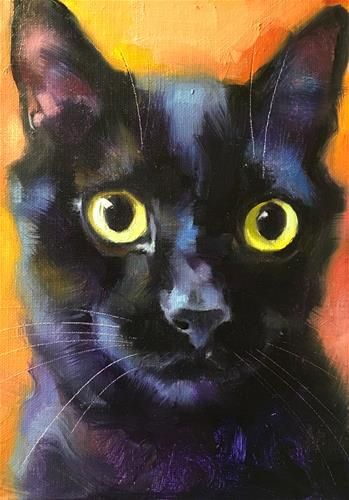 Katya Minkina, Cat Portrait Painting, Black Cat Painting, Cat Watercolor, Black Cat Art, A Black Cat, Cat Artwork, Arte Inspo, Cat Posters