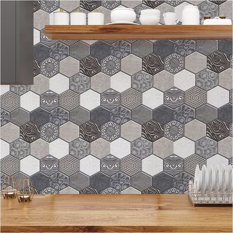 Modern Tile Designs, Mosaic Tile Stickers, Decor Mural, Wall Stickers Wallpaper, Patterned Floor Tiles, Diy Tile, Tile Stickers, Modern Tiles, Tile Wallpaper