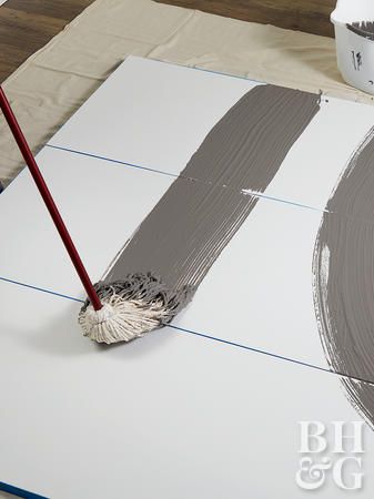 Canvas Painting With Mop, Mop Art Diy, Mop Painting Art, Broom Painting, Diy Minimalist Wall Art, Mop Painting, Large Installation, Large Art Diy, Mop Art