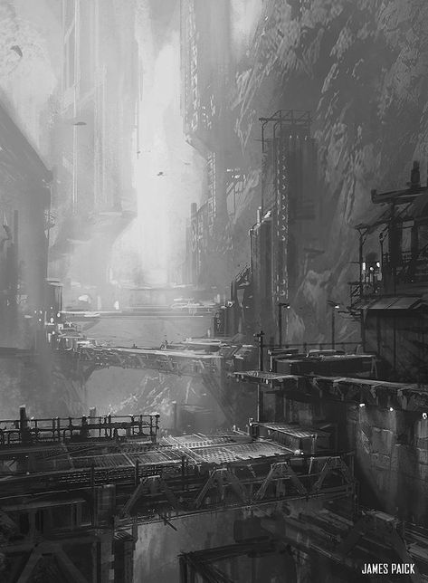 James Paick, Sci Fi Landscape, Sci Fi City, Sci Fi Environment, Cyberpunk City, Arte Cyberpunk, Futuristic Art, Futuristic City, Science Fiction Art