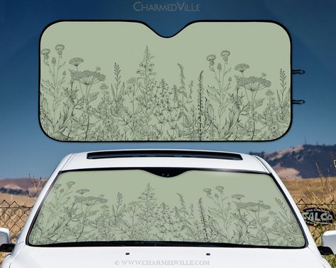 Sage green Car Sunshade, Cute windshield shade, UV refelective sun protector, Universal SUV/Vehicle size, rear/front window visor cover -  #Car #cover #Cute #Green #Protector #rearfront #refelective #Sage #Shade #Size #Sun #Sunshade #SUVVehicle #Universal #visor #Window #Windshield Cute Car Sun Shade, Sage Green Car, Windshield Shade, Car Things, Windshield Cover, Car Deco, Car Sunshade, Windshield Sun Shade, Square Shades