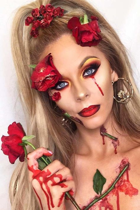 Maquillage Halloween Simple, Halloween Hairstyles, Rose Makeup, Messy Ponytail, Amazing Halloween Makeup, Valentines Day Dinner, Valentines Makeup, Halloween Makeup Easy, Skull Makeup