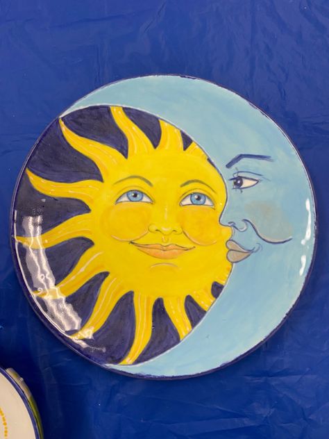 Ceramic plate by Bonnie Bruccoleri Sun And Moon Eclipse, Stars Art, Moon Eclipse, Ceramic Plate, Ceramic Design, Star Art, Sun And Moon, Ceramic Plates, Sun Moon