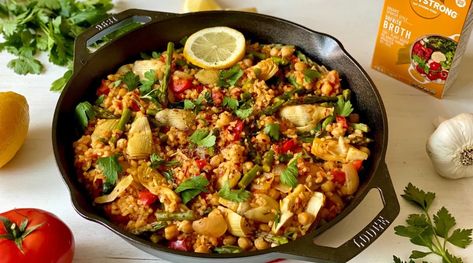 Plant Based Paella - Vegan, low sodium healthy paella – PLANTSTRONG Foods Whole Food Plant Based Recipes, Vegan Paella, Whole Food Plant Based, Plant Based Recipes Easy, Paella Recipe, Vegan Entree, American Dishes, Plant Strong, Plant Based Eating