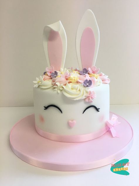 Bunny Face Cake Ideas, Buttercream Bunny Cake, Cute Bunny Birthday Cake, First Birthday Bunny Cake, First Birthday Cake Bunny, Bunny Birthday Cakes Girl, Easter Bunny Birthday Cake, Cake Bunny Birthday, Rainbow Bunny Cake