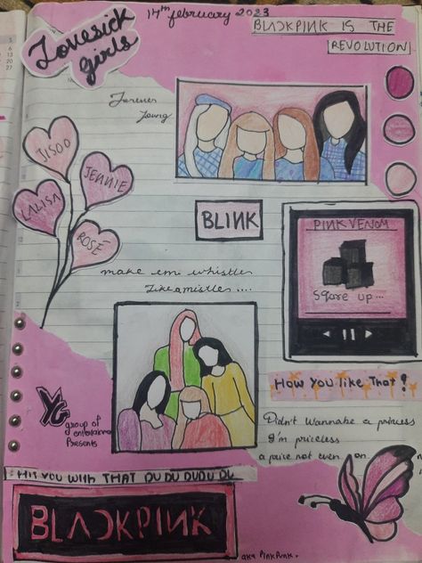 Blackpink Diary Ideas Creative, Cute Drawings Blackpink, Blackpink Drawings Easy, Black Pink Doodle Art, Blackpink Book Ideas, Black Pink Diary Ideas, Black Pink Diy Craft, Black Pink Crafts Diy, Blackpink Doodle Art Journals