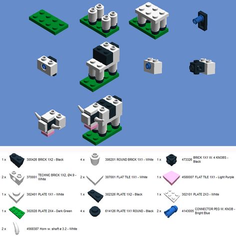 Lego Ideas To Build Instructions, Lego Cow, Lego Build Ideas, Lego Ideas To Build Easy, Easy Lego Creations, Lego Designs, Lego Building Instructions, Lego Diy, Lego Animals