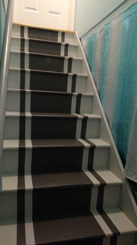 Painting a Runner on the Basement Stairs https://www.b4andafters.com Cleaning Marble Floors, Basement Ceiling Options, Basement Decoration, Vintage China Cabinets, Ceiling Options, Carpet Treads, Word Stickers, Accent Wall Stencil, Painting Bathroom Cabinets