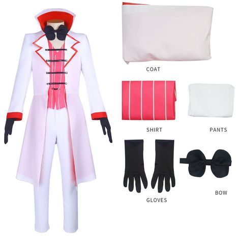 Are you a fan of Hazbin Hotel and want to show off your love for the show? This Lucifer costume is the perfect way to do just that! Made from Polyester and Soft Woolen, this outfit comes with Coat, Shirt, Pants, Gloves, Bow, so you can rock Lucifer's signature style. Whether you're attending a con or just want to show off your cosplay skills, this costume is perfect. Link: https://www.takerlama.com/products/takerlama-hazbin-hotel-lucifer-morningstar-cosplay-costume?VariantsId=60564 #hazbinh... Lucifer Costume, Sesame Street Halloween Costumes, Hazbin Hotel Lucifer, Ricky Bobby, Your Cosplay, Bonnie N Clyde, Lucifer Morningstar, Game Costumes, Theme Parties