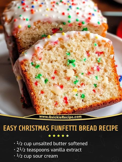 Kylie Recipes | 🎄🍞 My mom made this Easy Christmas Funfetti Bread every holiday season, and I’ve always loved it | Facebook Funfetti Bread, Formula Recipes, Easy Christmas Treats, Printable Recipe, Recipe Ingredients, Easy Christmas, Daily Meals, Food Printables, Granulated Sugar