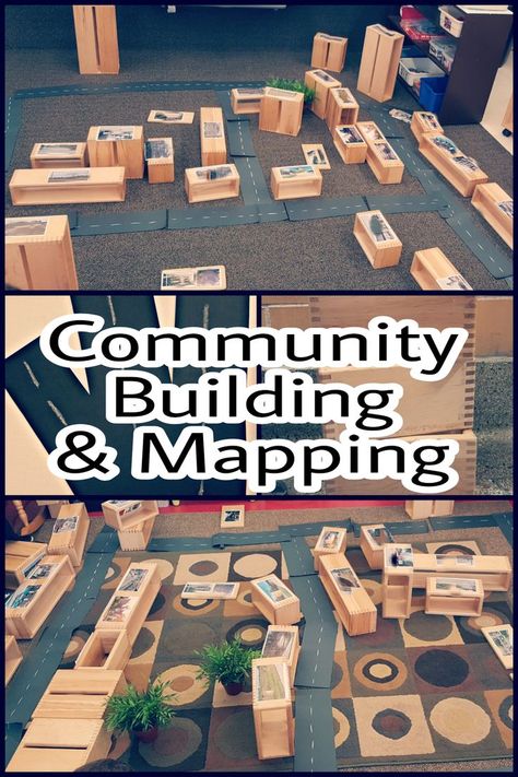 A hands-on approach to building your community.  Children love constructing and being able to walk through their community.  Real photos help teach mapping and community buildings. Community Mapping, Community Map, Community Helper Lesson, Community Helpers Kindergarten, Community Helpers Preschool Activities, Community Jobs, Community Helpers Theme, People Who Help Us, Reggio Classroom