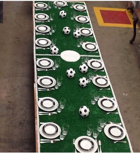 Twin Birthday Themes, Soccer Theme Parties, Sports Turf, Bar Mitzvah Party, Soccer Theme, Soccer Table, Soccer Party, Twin Birthday, Party Table Decorations