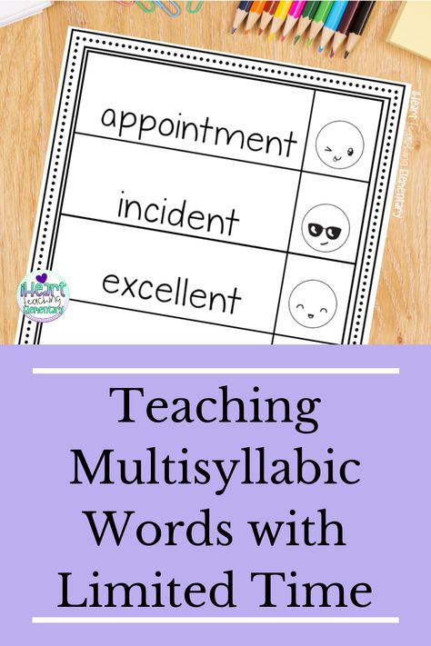 Read about how to teach decoding multisyllabic words even if you have limited time. I'm sharing 3 ideas for how to fit it into your schedule. Spelling Multisyllabic Words, Decoding Multisyllabic Words 3rd Grade, Multisyllabic Word Activities 3rd Grade, Multisyllabic Word Activities Free, Multisyllabic Word Activities, Multisyllabic Words Activities, Decodable Text, Wilson Reading Program, Academic Coach