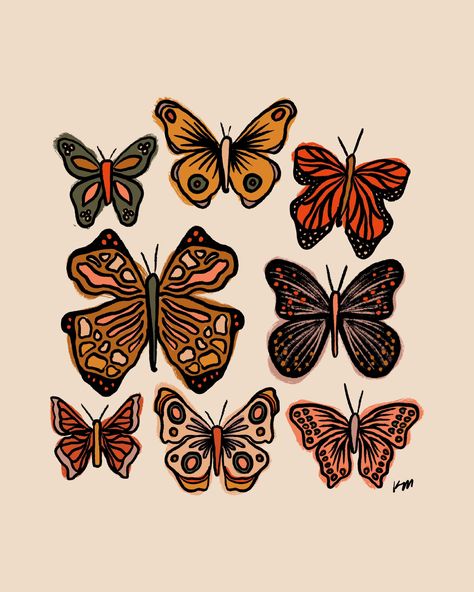 Butterfly Visions - high quality Giclée art print available in size 8x10. Please contact for custom sizing requests and pricing! Butterfly Pop Art, Butterfly Side View, Folk Art Butterfly, Wall Art Prints Printables, 70s Prints, Artistic Butterfly, Art Prints Aesthetic, Whimsical Art Prints, 1970s Art