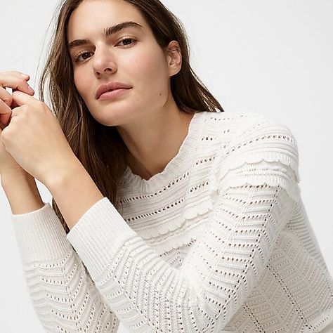 J.Crew: Crewneck Scalloped Pointelle Sweater Summer Knitwear, Pointelle Sweater, J Crew Women, Sweater For Women, Crew Clothing, Chunky Knitwear, Chunky Crochet, Summer Knitting, Delicate Details