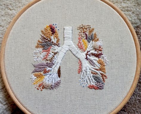 Delicate Embroideries Feature Anatomically Accurate Lungs, Brain, and Facial Vessels | Colossal Embroidery Stitches Tutorial, Embroidery Patterns Vintage, Embroidery Flowers Pattern, Embroidery On Clothes, Cute Embroidery, Simple Embroidery, Embroidery Patterns Free, Sewing Embroidery Designs, Hand Embroidery Art