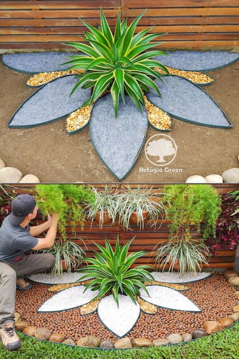 Garden With Pebbles, Rock Garden Design, Front Yard Garden Design, Rock Garden Landscaping, Diy Backyard Landscaping, Have Inspiration, Garden Yard Ideas, Front Yard Garden, Whimsical Garden