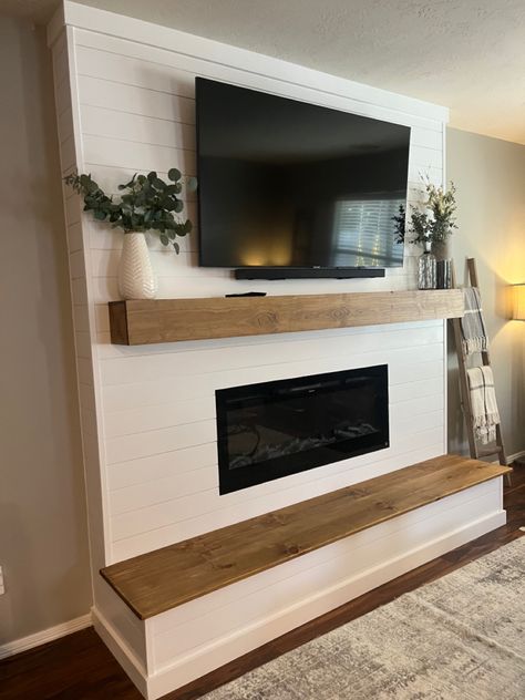 Built In Electric Fireplace, Build A Fireplace, Fireplace Tv Wall, Fireplace Built Ins, Flat Screen Tv, Living Room Decor Fireplace, Faux Fireplace, Fireplace Remodel, Diy Fireplace