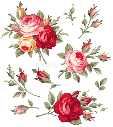 Decorative vintage rose and bud. Vector blooming flowers set for your design vector illustration Diy Peony, Antique Bouquet, Art And Drawing, Page Decoration, Flower Drawing Design, Rose Illustration, World Of Art, Vector Flowers, Clothes Diy