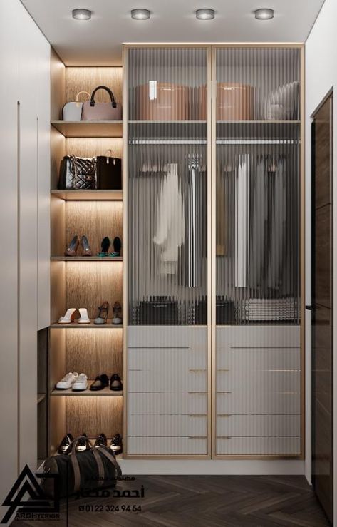 Waredrop Closet Aesthetic, Closet With Glass Doors Built Ins, Walk In Closet Glass Doors, Glass Almirah Designs, Glass Door Wardrobe Design, Wardrobe Glass Door, Bel Tree, Glass Almirah, Glass Wardrobe Design