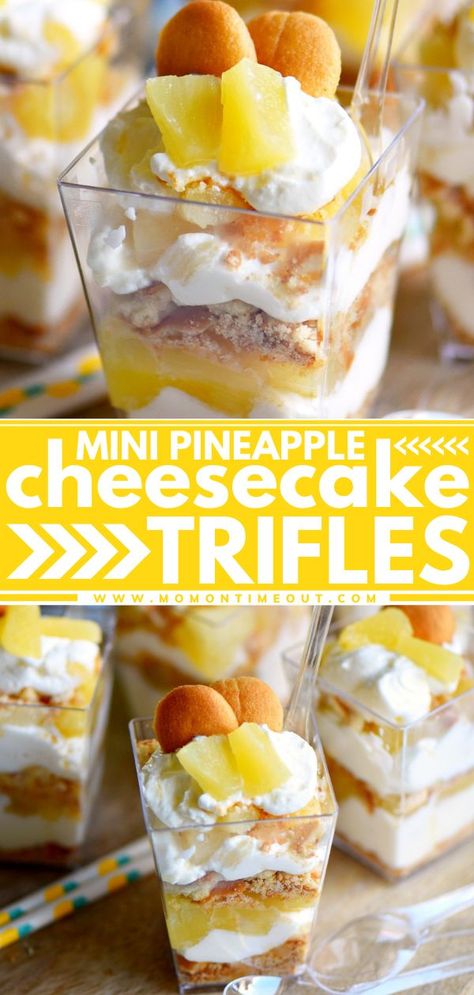 Luau Desserts, Mini Trifles, Pineapple Cheesecake, Hawaiian Desserts, Cheesecake Trifle, Mom On Timeout, Dessert Shooters, Coconut Dessert, Snack For Kids