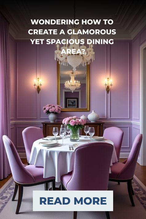 Elegant small dining room with purple walls and mirrored wall Plum Dining Room, Pale Blue Walls, Small Dining Room, Dining Room Paint Colors, Paint Trends, Dining Room Paint, Colored Ceiling, Purple Tones, Best Paint Colors