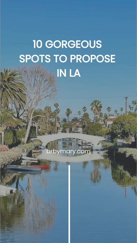 Check out these 10 Gorgeous Spots to Propose in LA. Los Angeles is a city of dreams and the perfect place to propose to your loved one. With its diverse landscapes and iconic landmarks, LA is the perfect place to propose as it offers so many options! Eloping Ideas, Proposal Locations, Malibu Rocky Oaks, El Matador Beach, South California, City Of Dreams, Santa Monica Mountains, Canada Travel Guide, Venice Canals