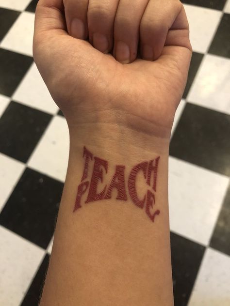 Teach Peace Tattoo, Peace Tattoo, Peace Tattoos, Teach Peace, Cute Hand Tattoos, Tattoos For Black Skin, Red Ink Tattoos, Pretty Tattoos For Women, Dope Tattoos For Women