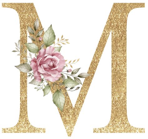 Diy Floral Monogram, Shabby Chic Printables, Floral Monogram Letter, Glitter Png, Gold Wallpaper Background, Flower Words, The Letter M, Floral Wreath Watercolor, Floral Alphabet