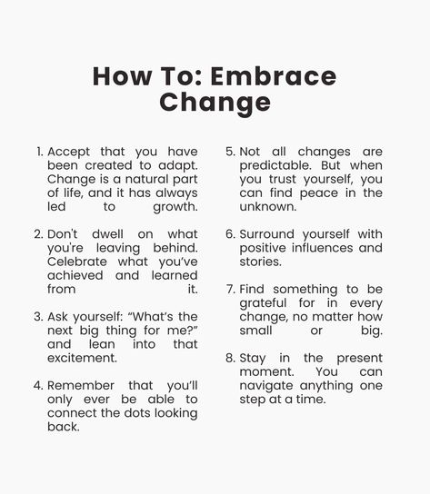 Learn how to embrace change with these prompts and reminders How To Change Completely, How To Cope With Change, How To Adapt To Change, How To Deal With Change, How To Embrace Change, How To Detach, Coping With Change, Stages Of Change, Motivation Help