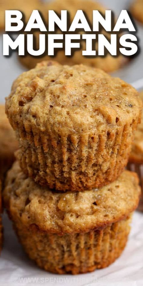 Banana Bread Muffins are perfect for breakfast or an afternoon pick me up. We love enjoying these muffins warm out of the oven with a pat of butter, but they can also be heated up in the microwave! #spendwithpennies #bananabreadmuffins #recipe #snack Banana Muffins Without Butter, Delicious Banana Muffins, Banana Bread Muffins No Butter, Banana Muffins With Butter, Banana Raisin Muffins, Banana Bread Muffins Moist, Banana Muffins Recipe Moist, Banana Muffin Tops, Homemade Banana Bread Muffins