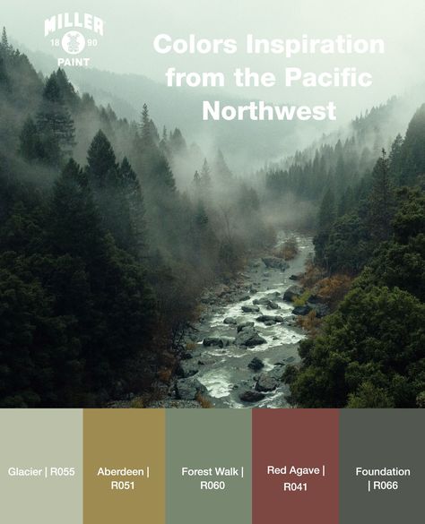 As the seasons change, so does the landscape. Inspired by the stunning beauty of the Pacific Northwest, Miller Paint has crafted premium quality paint specifically formulated for this unique climate. Made here, for here. 🎨⁠ ⁠ #MillerPaint #PacificNorthwest #FallColors Pacific Northwest Color Scheme, Pacific Northwest Bedroom Ideas, Oregon Color Palette, Pacific Northwest Interior Design, Pacific Northwest Aesthetic Home, Pnw Color Palette, Pnw Bedroom, Pacific Northwest Style Home, Pacific Northwest Homes