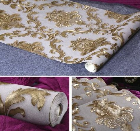 1M Embossed Texture Wallpaper Metallic 3D Damask Washable Wall Rolls Home Decor | eBay Gold Damask Wallpaper, Floral Damask, Wallpaper Rolls, Damask Wallpaper, Gold Walls, Room Wallpaper, Textured Wall, Vinyl Wallpaper, Textured Wallpaper