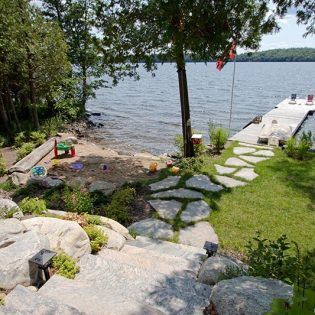 Gallery - Lakeside Landscaping - Muskoka Landscaping Contractor Lakefront Landscaping, Nautical Landscaping, Lakeside Landscaping, Lake Backyard, Cottage Landscaping, Lakeside Garden, Lake Landscaping, Cottage Backyard, Sloped Backyard Landscaping